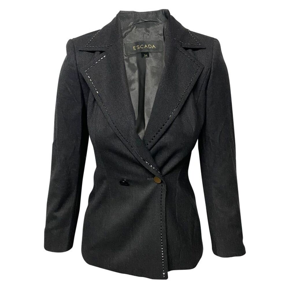 Escada Black Stone Trouser Suit Set in Black Wool